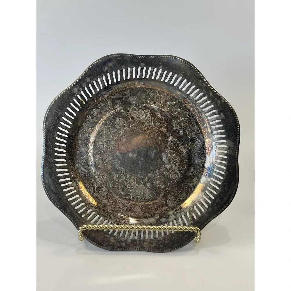 Vintage Viking Plate E.P. Brass Made In Canada Small Silver Plated 9 1/4